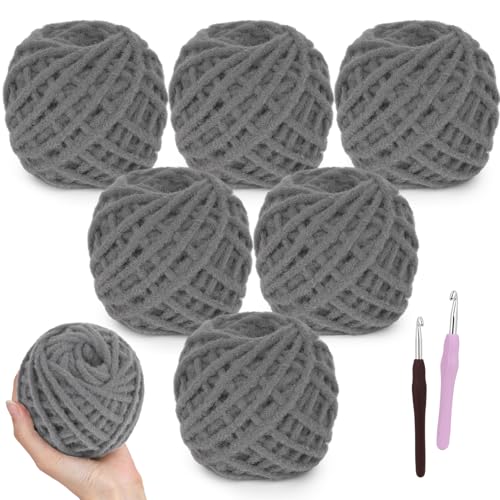 Reessy Weiches, sperriges Garn zum Häkeln, 6 Stück, 100 g, grobes Garn Nr. 5, 100 % Nylon mit Baumwollgefühl, Anfängerfreundliches Häkelgarn für Taschen, Schals, Hüte und Heimdekoration (dunkelgrau) Reessy Weiches, sperriges Garn zum Häkeln, 6 Stück, 100 g, grobes Garn Nr. 5, 100 % Nylon mit Baumwollgefühl, Anfängerfreundliches Häkelgarn für Taschen, Schals, Hüte und Heimdekoration (dunkelgrau) von Reessy