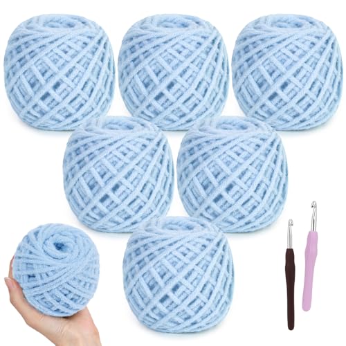 Reessy Weiches, sperriges Garn zum Häkeln, 6 Stück, 100 g, grobes Garn Nr. 5, 100 % Nylon mit Baumwollgefühl, Anfängerfreundliches Häkelgarn für Taschen, Schals, Hüte und Heimdekoration (Islandblau) Reessy Weiches, sperriges Garn zum Häkeln, 6 Stück, 100 g, grobes Garn Nr. 5, 100 % Nylon mit Baumwollgefühl, Anfängerfreundliches Häkelgarn für Taschen, Schals, Hüte und Heimdekoration (Islandblau) von Reessy