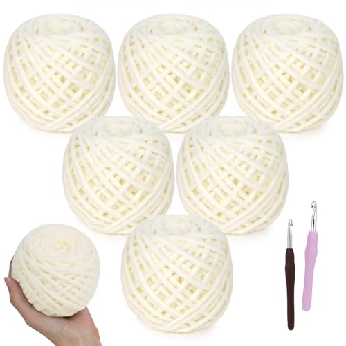 Reessy Weiches, sperriges Garn zum Häkeln, 6 Stück, 100 g, grobes Garn Nr. 5, 100 % Nylon mit Baumwollgefühl, Anfängerfreundliches Häkelgarn für Taschen, Schals, Hüte und Heimdekoration (cremeweiß) Reessy Weiches, sperriges Garn zum Häkeln, 6 Stück, 100 g, grobes Garn Nr. 5, 100 % Nylon mit Baumwollgefühl, Anfängerfreundliches Häkelgarn für Taschen, Schals, Hüte und Heimdekoration (cremeweiß) von Reessy
