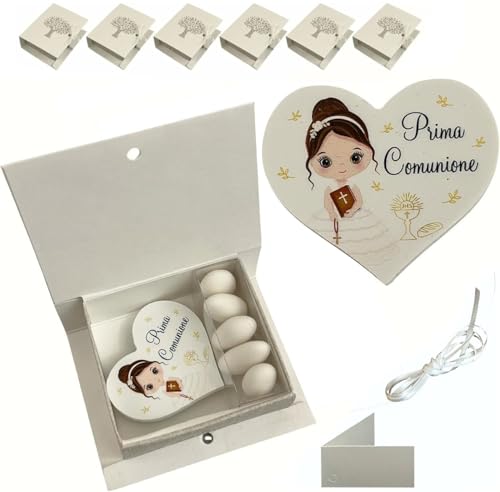 Regalami. Shop 6 Magnete für Gastgeschenke zur Erstkommunion für Mädchen, komplett mit Schachtel, weißem Band, Kärtchen und Konfektschachteln (Mädchen-Magnet) von Regalami