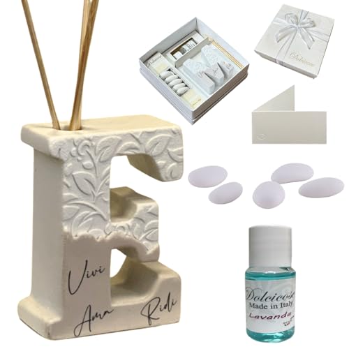 Regalami. Shop Gastgeschenk für Gastgeschenke aus Carrara-Marmor, komplett mit Box, Konfetti, Essenz, Band und Karte (Buchstabe e) von Regalami