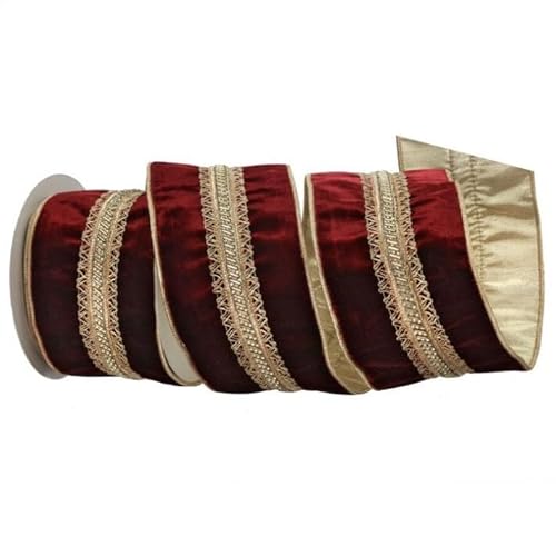 Regency International Samtband mit Perlenbesatz, königliches Samtband, 4,5 m, Burgunderrot / Gold von Regency International