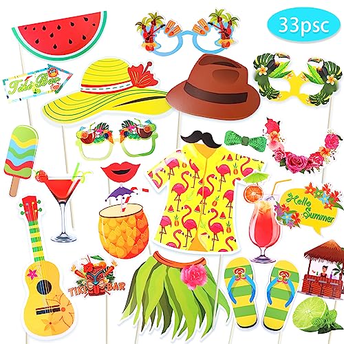 Regendeko 33pcs Hawaii Foto Requisiten Sommer Requisiten Party Accessoires Foto Booth Props Fotobox Accessoires von Regendeko