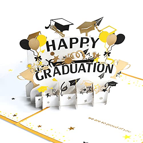 Regendeko 3D Graduation Hut Glückwunschkarte zum bestandenen Doktor, Examen, Abitur, Bachelor oder Master Abschluss 3D Pop Up Karte Grußkarten bestandene Prüfung hochwertige Klappkarte von Regendeko