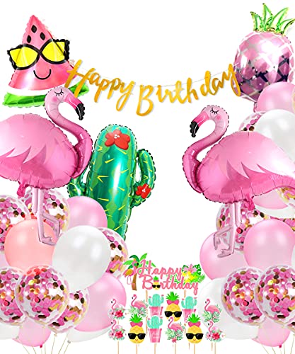 Regendeko 46er Set Geburtstagsdekoration Sommerfest Flamingo Party Dekoration Flamingo Deko Geburtstag Ananas deko Hawaii deko Flamingo Deko Tortendeko Flamingo Ballon Geburtstag Urlaub Sommer Deko von Regendeko