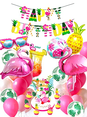 Regendeko Flamingo Ananas Set Geburtstagsdekoration Sommerfest Flamingo Party Dekoration Ananas deko Hawaii deko Tortendeko Folienballons Geburtstag Urlaub Sommer Deko von Regendeko