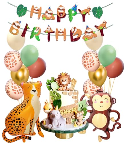 Regendeko Happy Birthday Dschungel Affe Leopard Tiere Kindergeburtstag Deko Geburtstagsdeko Luftballon Girlande Konfetti Luftballons Party Deko Kindergeburtstag Deko Geburtstagsdeko Jungen von Regendeko