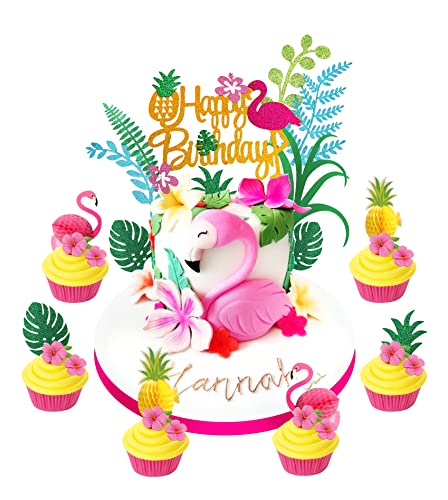 Regendeko Happy Birthday Flamingo Ananas Kuchen Deko Montera Tropical Hawaii deko Tortendeko Cake Toppers Geburtstagskuchen Deko von Regendeko