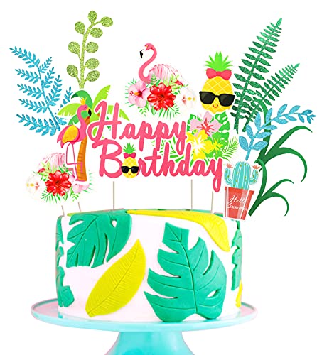 Regendeko Happy Birthday Flamingo Kuchen Deko Sommer Party Montera Tropical Hawaii deko Tortendeko Cake Toppers Geburtstagskuchen Deko von Regendeko