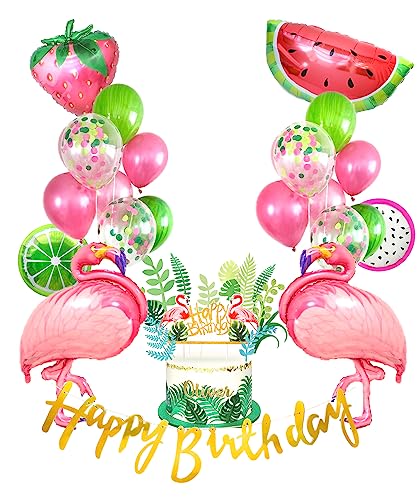 Regendeko Happy Birthday Flamingo Obst Set Geburtstagsdekoration Sommerfest Flamingo Party Dekoration Hawaii deko Folienballons Geburtstag Urlaub Sommer Deko von Regendeko