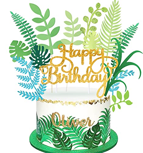 Regendeko Happy Birthday Grünes Blatt Torten deko Pflanzenthema Dschungel Tortendeko Kuchendekoration Cake Toppers Geburtstagskuchen Deko von Regendeko