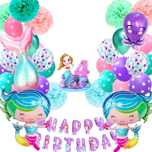 Regendeko Happy Birthday Meerjungfrau Geburtstag Deko Kindergeburtstag Meerjungfrau Party Deko Ballons von Regendeko