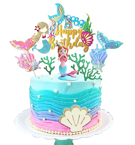 Regendeko Happy Birthday Meerjungfrau Tortendeko Geburtstag Mädchen Meerjungfrau Tortenaufleger Kuchendeko Meerjungfrau Party Deko Kindergeburtstag von Regendeko