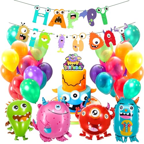 Regendeko Happy Birthday Monster Party Geburtstag Deko Kindergeburtstag Deko Geburstag Tortendeko Girlande Folienballon Party Deko Birthday Decorations von Regendeko