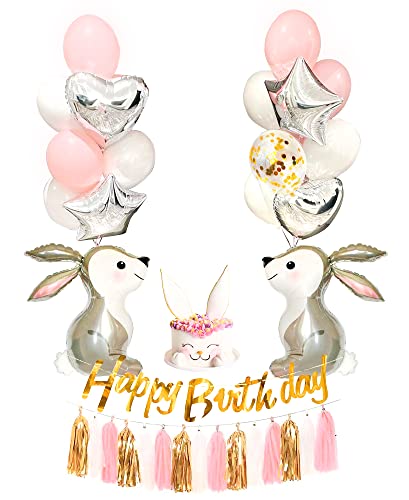 Regendeko Happy Birthday Rosa Hase Tiere Kindergeburtstag Deko Birthday Decorations Luftballon Girlande Konfetti Luftballons Party Deko Kindergeburtstag Deko Mädchen von Regendeko