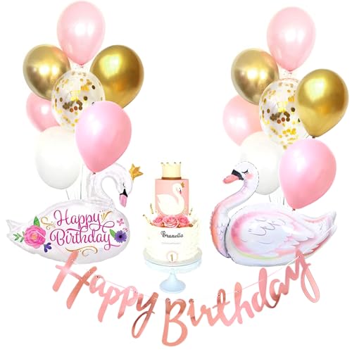 Regendeko Happy Birthday Schwan Geburtstagsdeko Geburtstagsdeko Mädchen Luftballon Girlande Konfetti Luftballons Party Deko von Regendeko