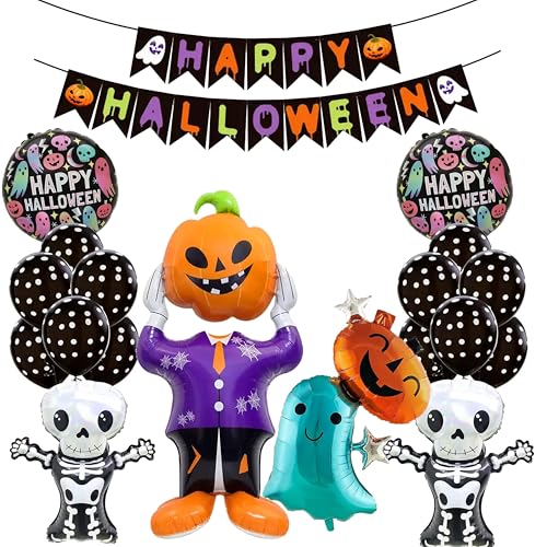 Regendeko Happy Halloween ​​Skelett​​ Geist Kürbis Folienballon Deko Set Ballons Girlanden (19) von Regendeko