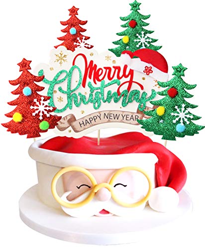Regendeko Merry Christmas Weihnachten Tortendeko Weihnachtsbaum Kuchendeko Cake Topper （Weihnachtsmütze） von Regendeko
