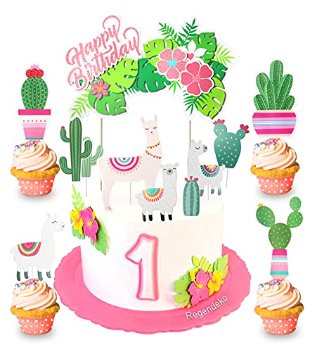 Regenwald Alpaka Happy Birthday Lama Kaktus Die Wüste Kinder Party Kuchendekoration Cake Toppers Geburtstagskuchen Deko von Regendeko