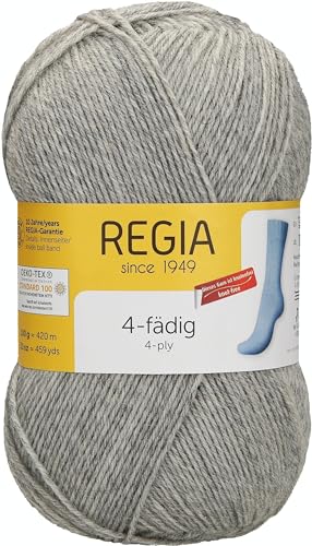 REGIA 4-fädig Uni 9801268-01991 hellgrau meliert Handstrickgarn, Sockengarn, 100g Knäuel von Regia