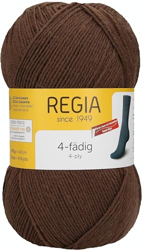 REGIA 4-fädig Uni 9801268-02903 dunkelbraun Handstrickgarn, Sockengarn, 100g Knäuel von Regia