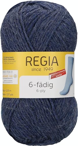 REGIA 6-fädig Uni 9801280-02137 jeans meliert Handstrickgarn, Sockengarn, 50g Knäuel REGIA 6-fädig Uni 9801280-02137 jeans meliert Handstrickgarn, Sockengarn, 50g Knäuel von Regia