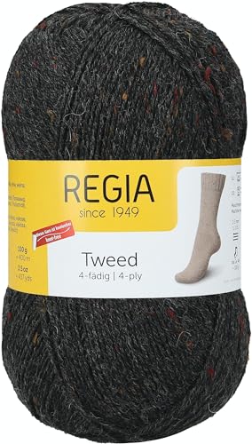 Regia 4-fädig Uni Tweed, 9801245-00098, Farbe: Anthrazit, 100g, Handstrickgarne von Regia