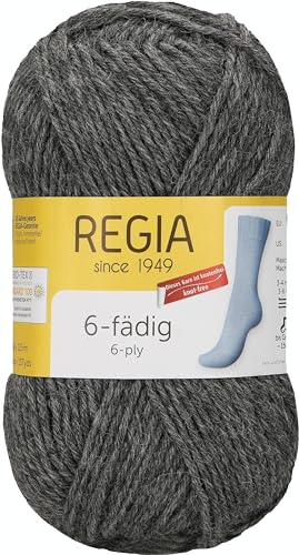 REGIA 6-fädig Uni 9801280-00044 mid-grau streaked Handstrickgarn, Sockengarn, 50g Knäuel von Regia