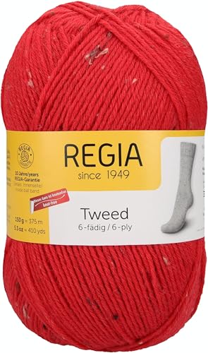 Schachenmayr Regia 6-Fädig Uni Tweed, 150G tomate Handstrickgarne von Regia