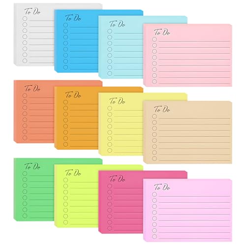 12 To Do Liste Haftnotizzettel Haftnotizblock 600 Blätter, Blöcken Haftnotizen Mehrfarbige Selbstklebende Notizzettel für Familie Schule Büro, To Do Listen (10 X 7cm) von Reh:ncla