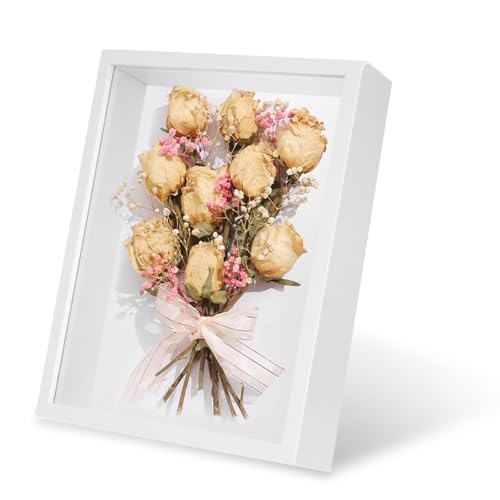 3D Bilderrahmen Tief - 27x22cm Holz Objektrahmen 3D Füllen Tiefe Box mit Acrylplatte - Hochzeitsstrauß - Bilderrahmen -Familienerinnerungsgeschenk DIY Deko Fotos Blumen(Innenrahmen 25.4x20.3 cm) von Reh:ncla