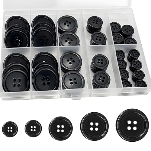 Harz Knöpfe Schwarz, 100 Stück 4 Loch Knöpfe Bastelknöpfe mit Aufbewahrungsbox, 5 Größen Rund Buttons Gemischte Knöpfe zum Annähen, Nähknöpfe für Jacke Mantel Hemd Kleider DIY Handwerk Scrapbooking Harz Knöpfe Schwarz, 100 Stück 4 Loch Knöpfe Bastelknöpfe mit Aufbewahrungsbox, 5 Größen Rund Buttons Gemischte Knöpfe zum Annähen, Nähknöpfe für Jacke Mantel Hemd Kleider DIY Handwerk Scrapbooking von Reh:ncla