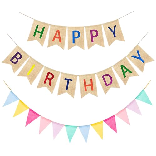 Kindergeburtstag Dekoration Set, Geburtstag Leinenbanner und Wimpelkette Wimpel Banner, Happy Birthday Girlande, Bunte Geburtstag Deko für Geburtstag Geburtstagsfeier Mädchen Junge Erwachsene Kinder Kindergeburtstag Dekoration Set, Geburtstag Leinenbanner und Wimpelkette Wimpel Banner, Happy Birthday Girlande, Bunte Geburtstag Deko für Geburtstag Geburtstagsfeier Mädchen Junge Erwachsene Kinder von Reh:ncla