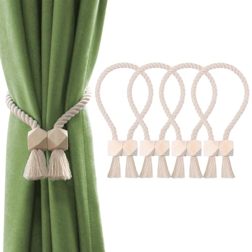 Reh:ncla 4 Stück Magnetische Vorhang Raffhalter, Gardinenhalter Vorhanghalter, Gardinenraffer aus Holz Boho, Gardinen Raffhalter, Baumwollseil, Raffhalter für Gardinen Home Büro Gardinen Deko Reh:ncla 4 Stück Magnetische Vorhang Raffhalter, Gardinenhalter Vorhanghalter, Gardinenraffer aus Holz Boho, Gardinen Raffhalter, Baumwollseil, Raffhalter für Gardinen Home Büro Gardinen Deko von Reh:ncla