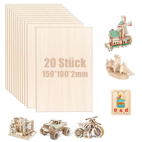 Sperrholzplatte Holz, 20 Stück Lindenholz Sperrholz Platten, Laser Geschnittene Holzplatten, 100 x 150 x 2 mm Sperrholzplatten für Heimwerkerprojekte, Zeichnen, Architekturmodelle, und Gravieren Sperrholzplatte Holz, 20 Stück Lindenholz Sperrholz Platten, Laser Geschnittene Holzplatten, 100 x 150 x 2 mm Sperrholzplatten für Heimwerkerprojekte, Zeichnen, Architekturmodelle, und Gravieren von Reh:ncla