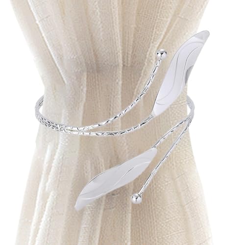 Rehmanniae Vorhanghalter in Silber - Vorhangringe aus Metall für Wohnzimmer und Essbereich - Elegante, durchstanzungsfreie Raffhalter mit Blätterdesign von Rehmanniae
