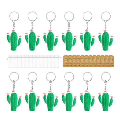 Rehmanniae Niedlicher Kaktus-Schlüsselanhänger, Kaktus-Schlüsselanhänger für Frauen,12 Stück Taschenanhänger | Pflanzen-Schlüsselanhänger, Taschenanhänger mit Dankesanhängern und weißen von Rehmanniae