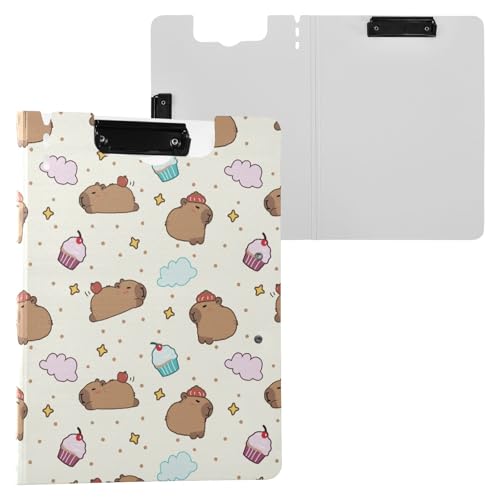 Adorable Capybara Klemmbrett mit Cupcake-Ordner, A4-Größe, Ordner-Klemmbrett mit Stiftschlitz für Büro, Schule von Reiacy