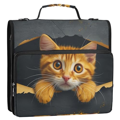 Adorable Orange Kitty 3-Ringbuch mit Reißverschluss, Organizer mit Schultergurt und Griff, für Schule, Büro von Reiacy