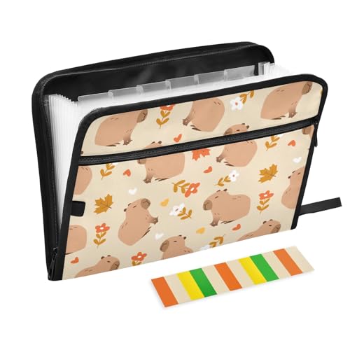 Akkordeon-Dokumentenmappe mit niedlichem Capybara mit Herbstblumen, Fächermappe mit Klebeetiketten, 13 Taschen, Akkordeon-Aktenordner, Dokumenten-Organizer mit Reißverschluss Akkordeon-Dokumentenmappe mit niedlichem Capybara mit Herbstblumen, Fächermappe mit Klebeetiketten, 13 Taschen, Akkordeon-Aktenordner, Dokumenten-Organizer mit Reißverschluss von Reiacy
