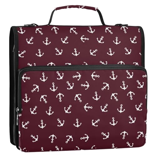 Anchor Shapes Ppattern 3-Ringbuch, Reißverschluss, Organizer, Tasche mit Schultergurt und Griff, für Schule, Büro, Rot von Reiacy