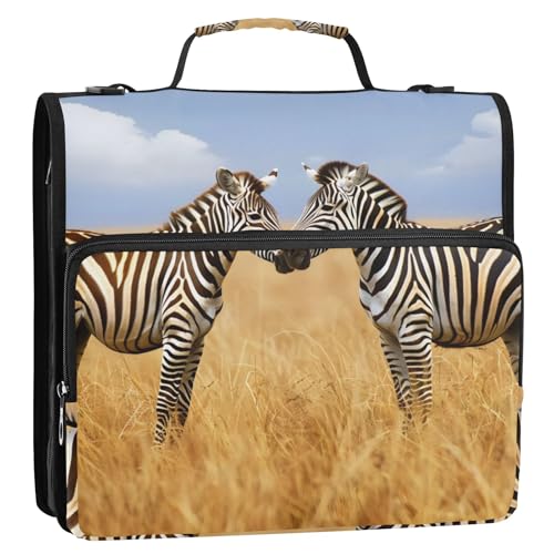 Animal Africa Zebras 3-Ringbuch mit Reißverschluss, Organizer mit Schultergurt und Griff, für Schule, Büro von Reiacy
