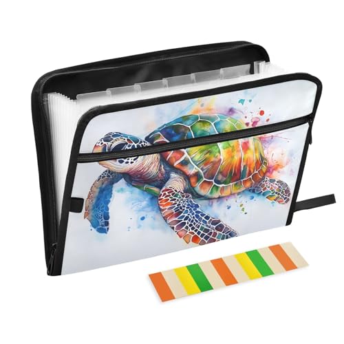 Aquarell-Dokumentenmappe mit bunten Meeresschildkröten, mit Klebeetiketten, 13 Fächer, Akkordeon-Aktenordner, Dokumenten-Organizer mit Reißverschluss Aquarell-Dokumentenmappe mit bunten Meeresschildkröten, mit Klebeetiketten, 13 Fächer, Akkordeon-Aktenordner, Dokumenten-Organizer mit Reißverschluss von Reiacy