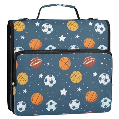 Astral Sportbälle, 3-Ringbuch, Reißverschluss, Organizer, Tasche mit Schultergurt und Griff, für Schule, Büro von Reiacy