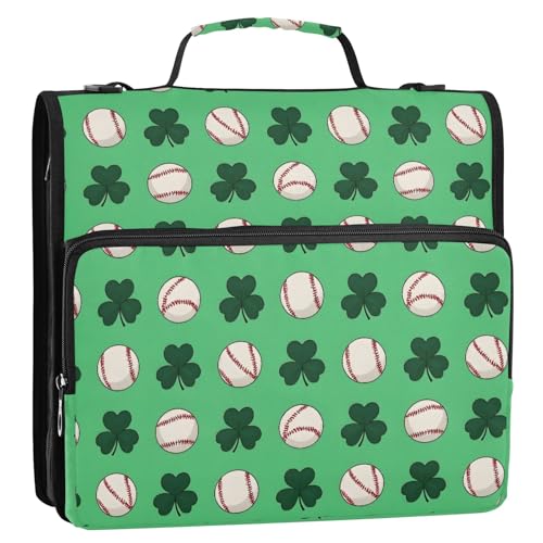 Baseball-Kleeblatt-Muster, 3-Ringbuch, Reißverschluss, Organizer, Tasche mit Schultergurt und Griff, für Schule, Büro von Reiacy