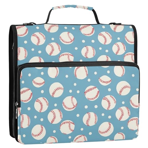 Baseball-Ordnertasche mit niedlichem einfachem Muster, 3-Ringbuch, Reißverschluss, Organizer, Tasche mit Schultergurt und Griff, für Schule, Büro von Reiacy