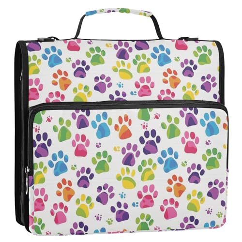 Bear Paw Bunte Farbe 3-Ringbuch Reißverschluss Ordner Organizer Tasche mit Schultergurt und Griff für Schule Büro von Reiacy