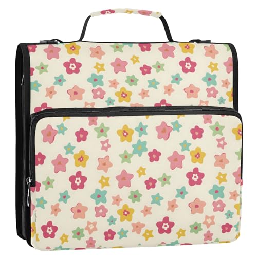 Bezaubernde Handzeichen-Blumen-3-Ringbuch-Organizer-Tasche mit Reißverschluss und Schultergurt und Griff für Schule, Büro von Reiacy
