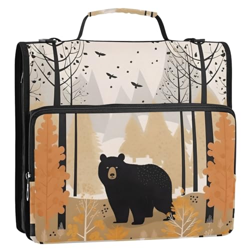 Black Bear in Wood 3-Ringbuch mit Reißverschluss, Organizer mit Schultergurt und Griff, für Schule, Büro von Reiacy