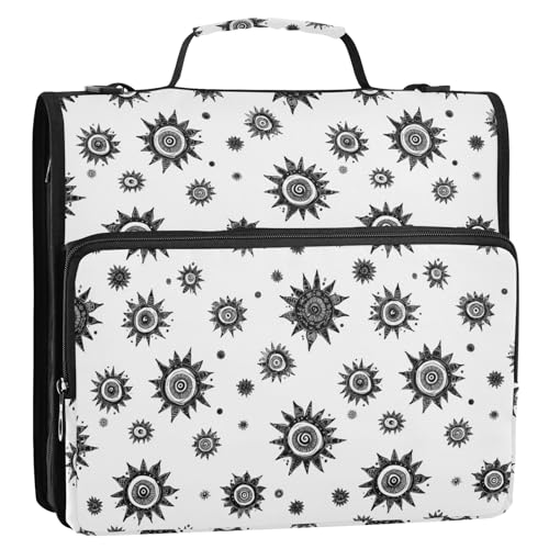 Black Sun Prints 3-Ringbuch, Reißverschluss, Organizer, Tasche mit Schultergurt und Griff, für Schule, Büro von Reiacy